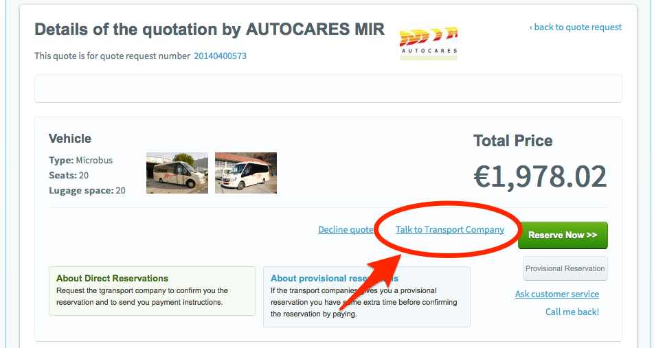 Another method of contacting the transport company