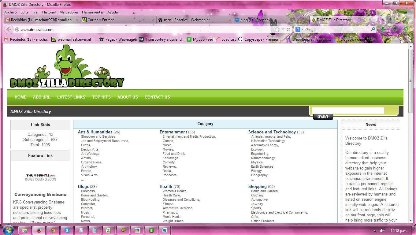 Good Image of the Dmozzilla homepage business directory 