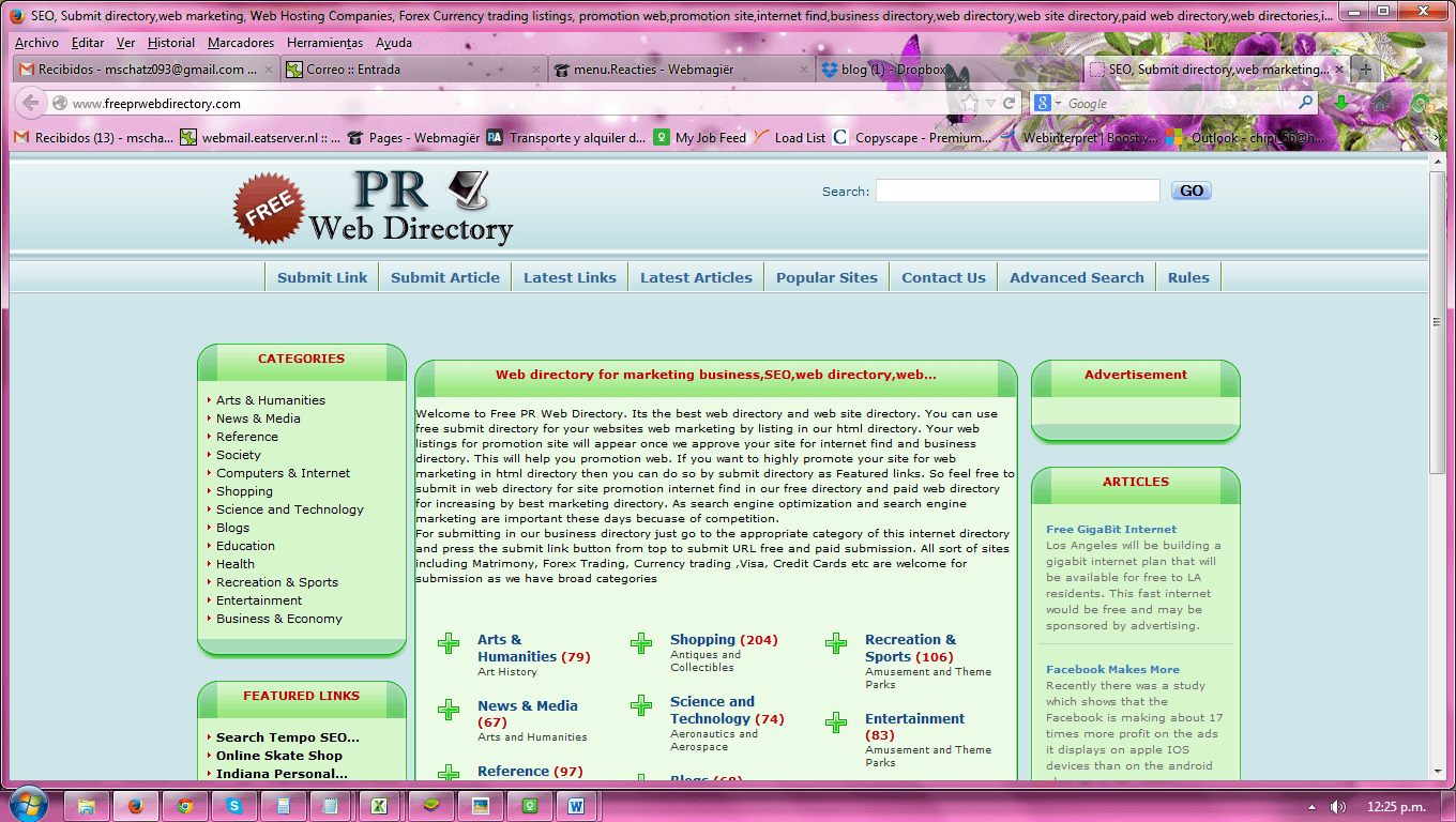 Overview of the great Free PR Web Directory homepage business and blog directory 