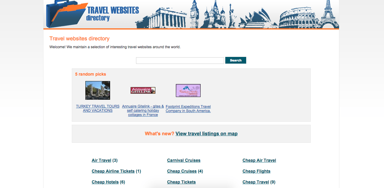 Homepage of travel-websites-directory.com 