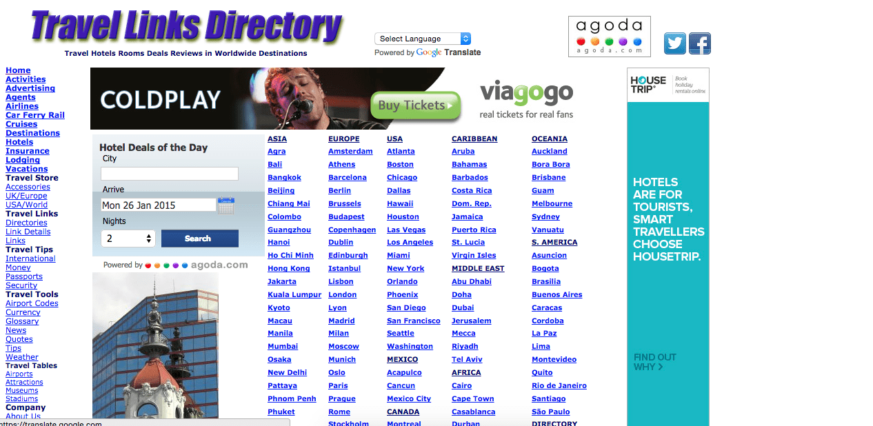 Homepage of travellinksdirectory.com