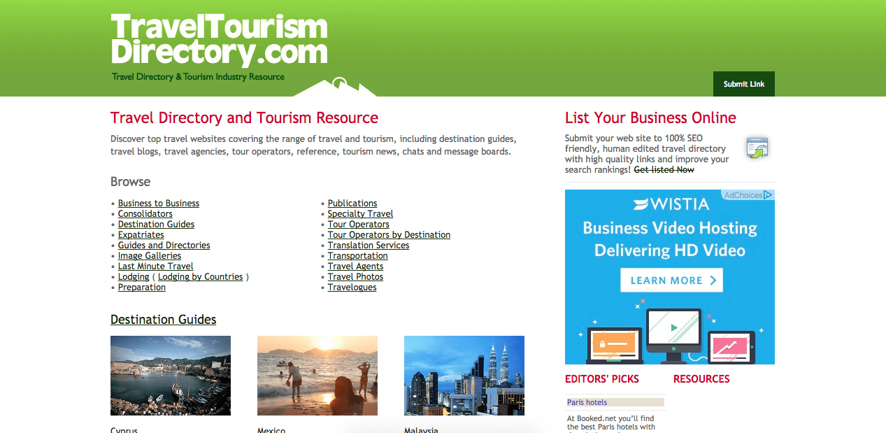 Homepage of traveltourismdirectory.com