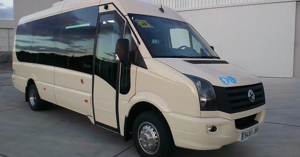 A 15 seater minibus Volkswagen Sprinter at the garage in Ourense