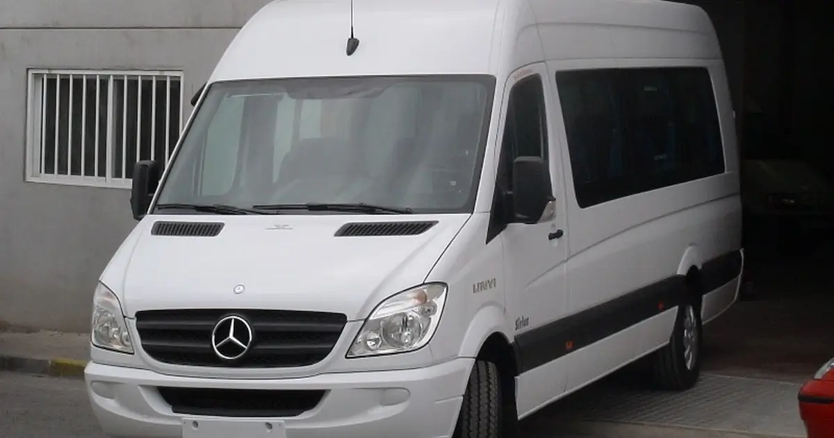 A 15 seater Mercedes Sprinter on the road at Las Palmas de Gran Canaria