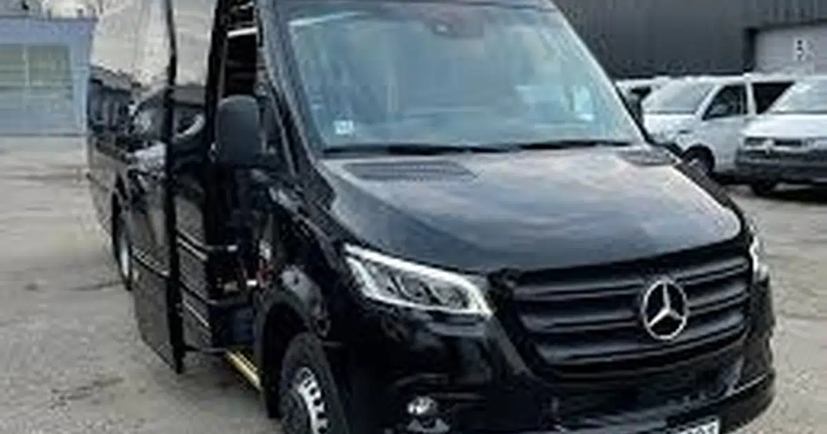 A 16 seater Mercedes Sprinter minibus parked in Puerto del Rosario