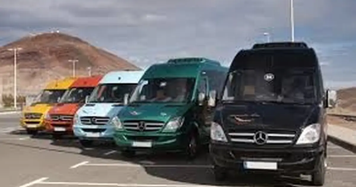 A 16 seater Mercedes Minibus fleet parked in Arrecife