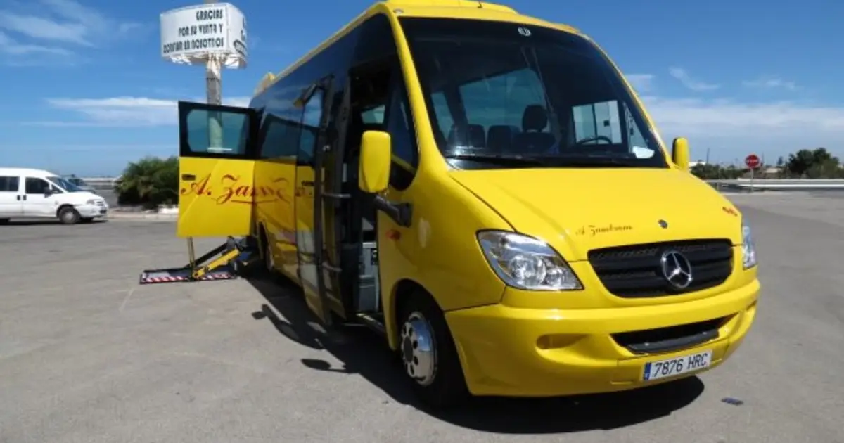 A 16 seater Mercedes Sprinter minibus parked and waiting for passengers in Jerez de la Frontera