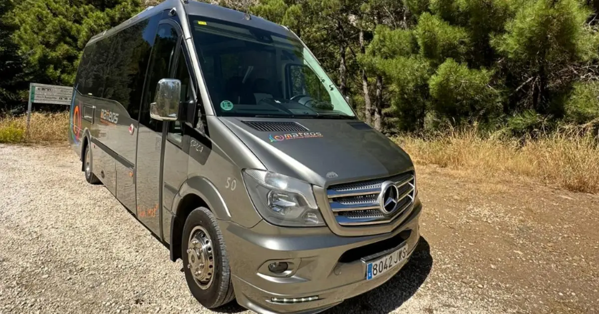 An 18-seater mini bus,Mercedes Sprinter, in a park in Málaga