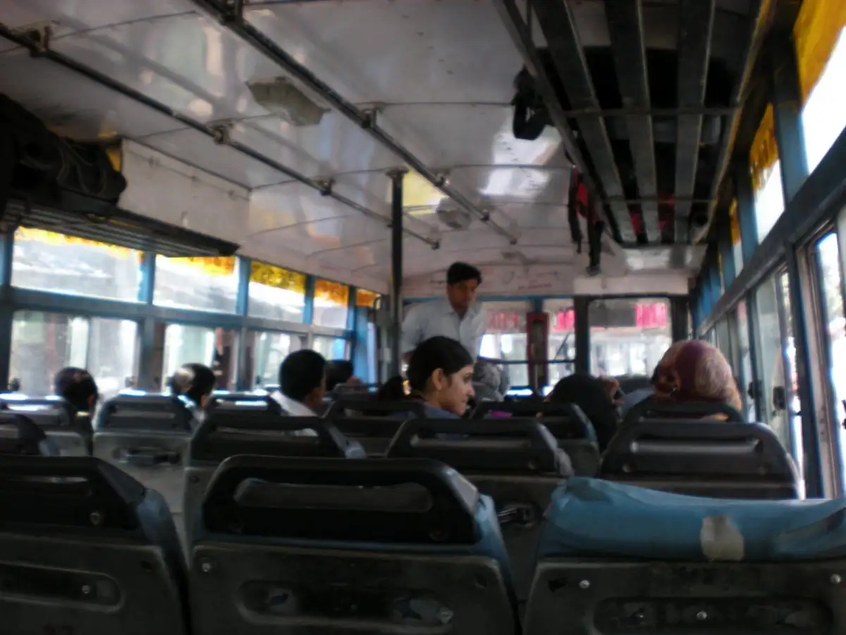 The inside of a public bus in India A public bus in India