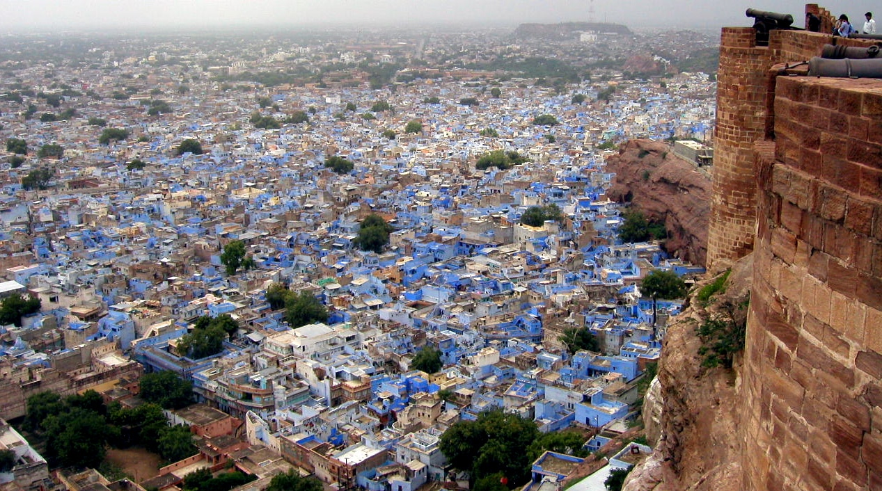 At the Mehrengarh, with the protected blue city below.