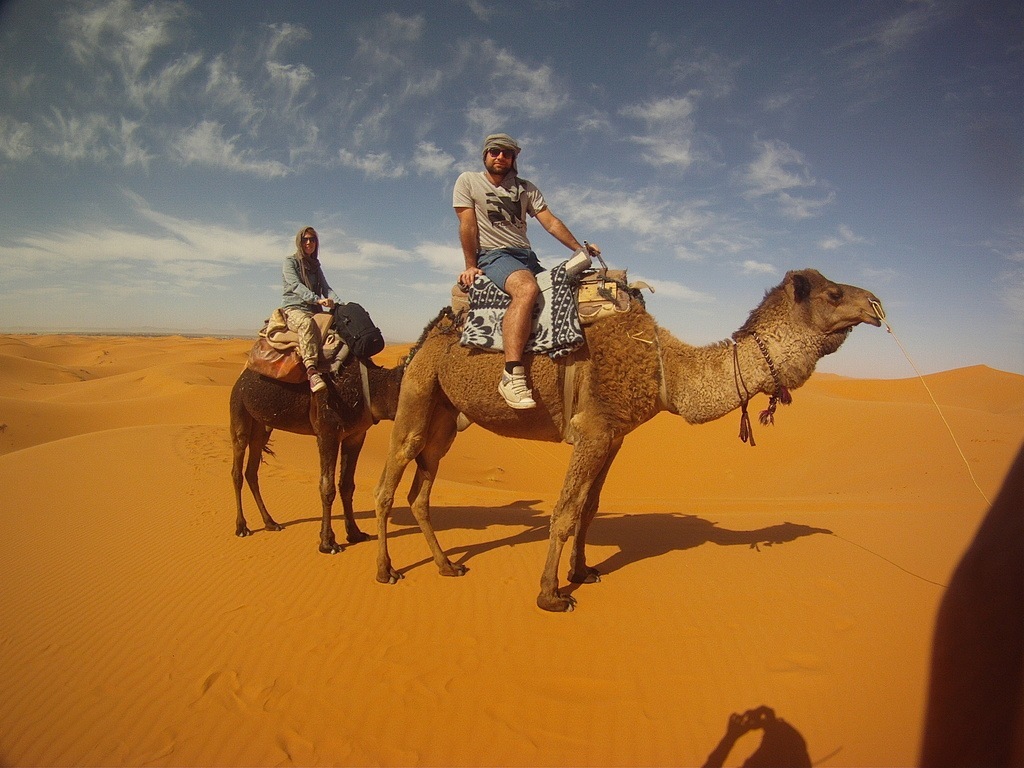 Camel trekking in Sahara