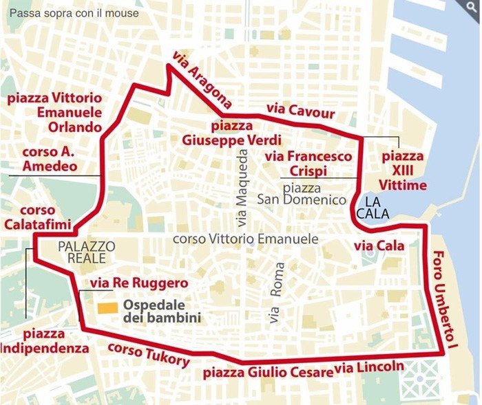Mappa della ZTL di Palermo