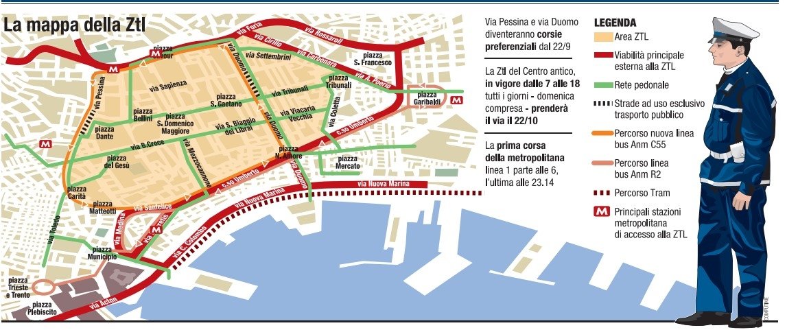 Mappa delle zone ZTL della città di Napoli