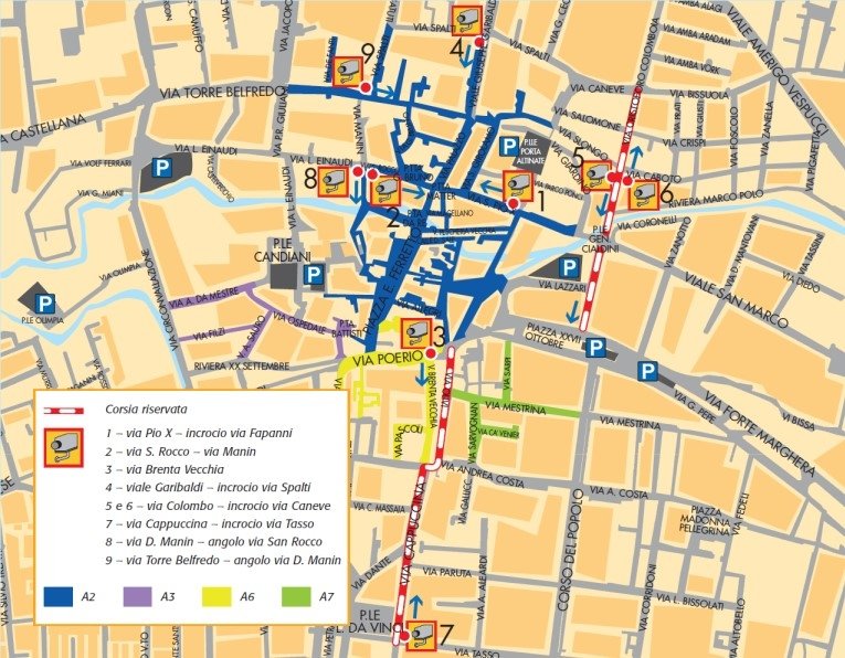 Mappa delle zone ZTL della città di Venezia
