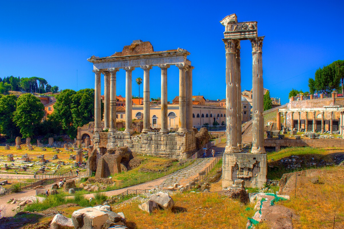 Temple of Saturn and Temple of Vespasian and Titus at the Roman Forum