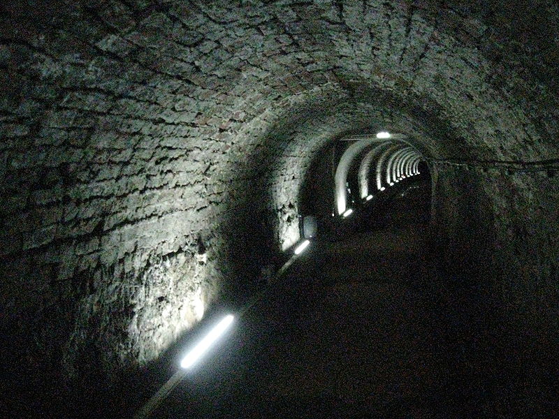 A lit section of the Victoria Tunnel in Newcastle upon Tyne