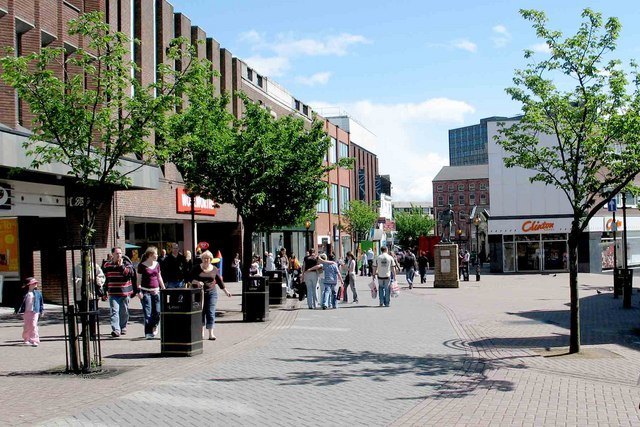 City centre of Stoke on Trent with shops 