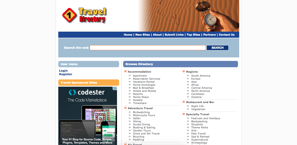 Homepage of 1traveldirectory.com